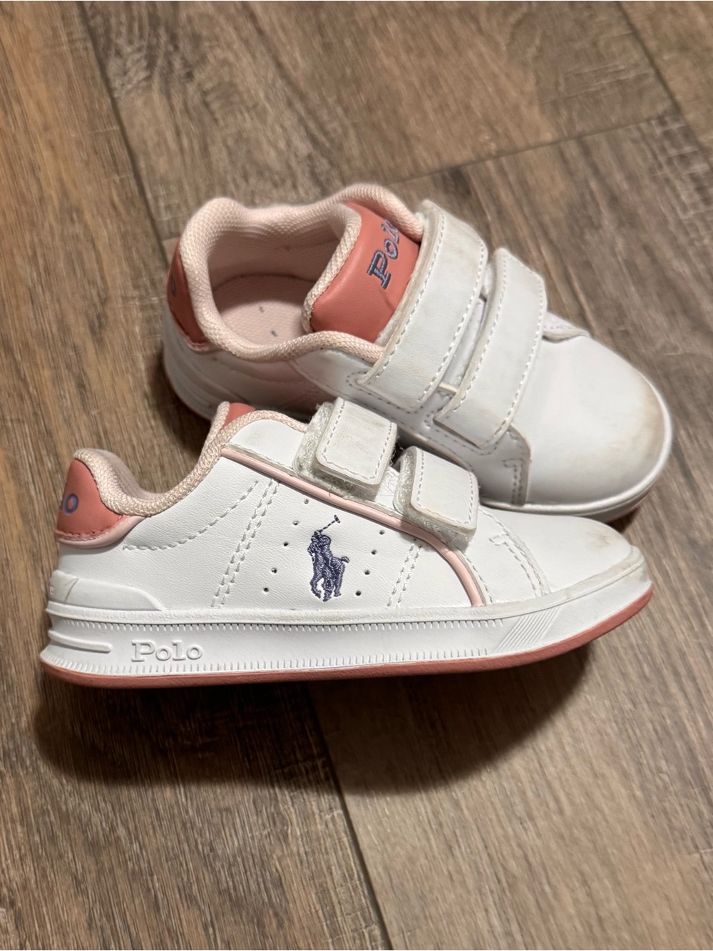 Polo by Ralph Lauren White & Light Pink Kids Velcro Sneakers